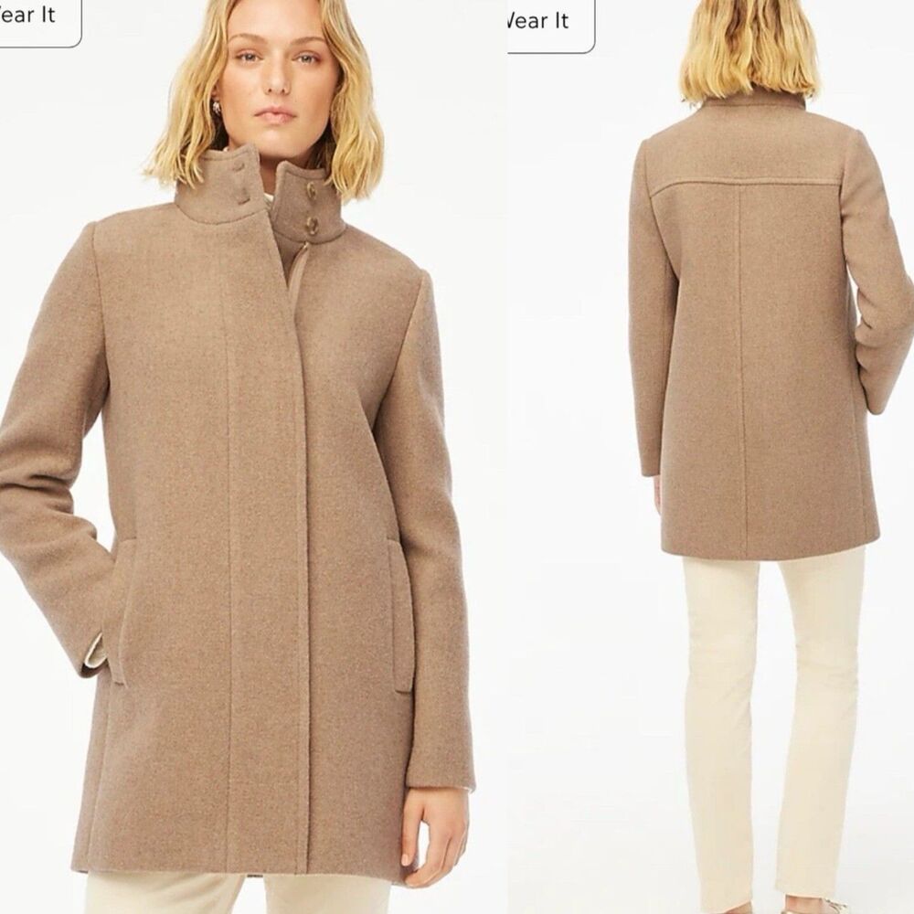 J.Crew Mercantile Wool Blend Coat Size 4 Camel Tan Funnel Neck Zip